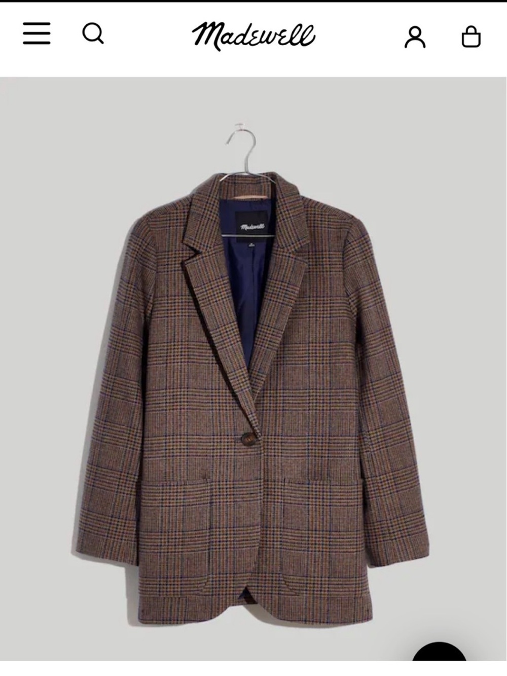 Madewell Larsen Wool Blend Blazer, Hawsell Plaid, XL